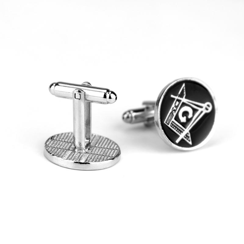 Master Mason Blue Lodge Cufflink - Round Compass Square G - Bricks Masons