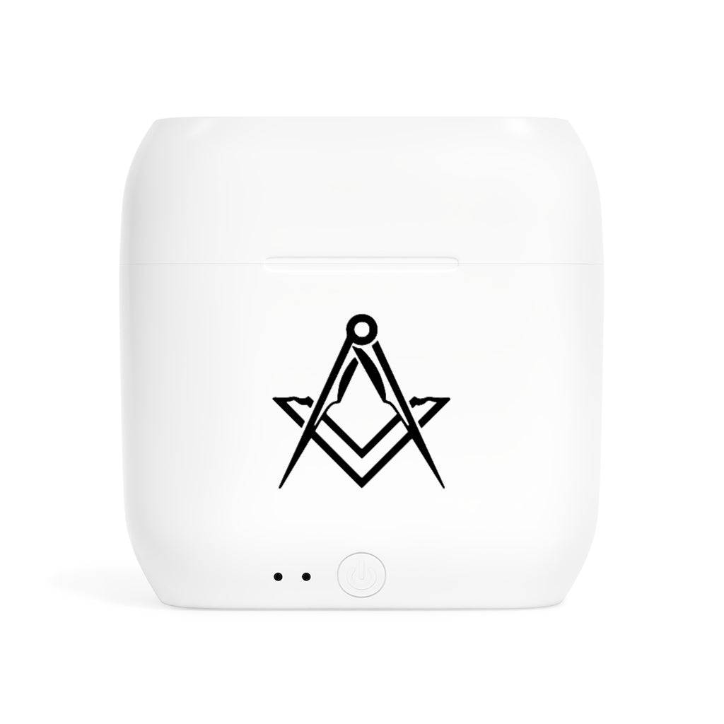 Master Mason Blue Lodge Earbud - White with Square & Compass - Bricks Masons