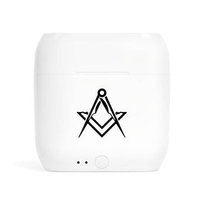Master Mason Blue Lodge Earbud - White with Square & Compass - Bricks Masons