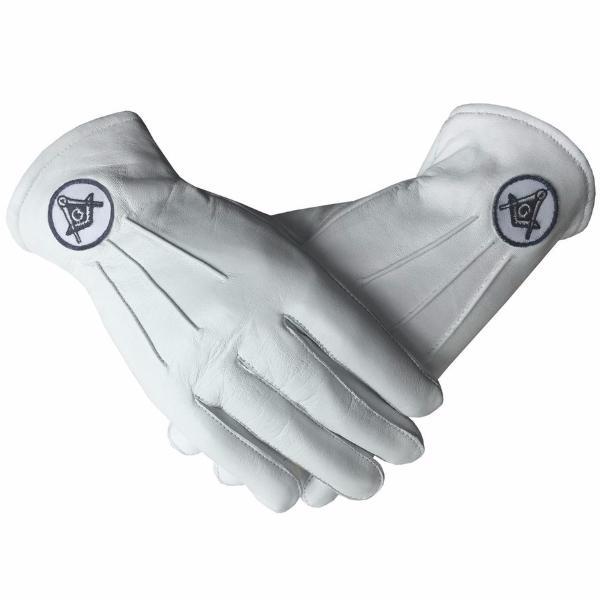Master Mason Blue Lodge Gloves - White Leather with Square & Compass G - Bricks Masons