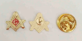 Master Mason Blue Lodge Lapel Pin - 12mm Red Enamel & Gold Plating - Bricks Masons