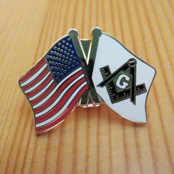 Master Mason Blue Lodge Lapel Pin - USA and Mason Crossed Friendship - Bricks Masons