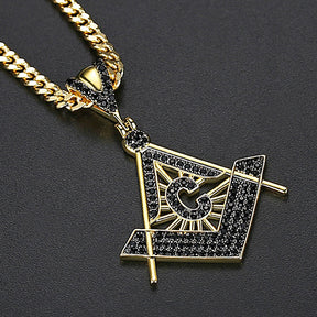 Master Mason Blue Lodge Necklace - Gold & Black Copper Zircon - Bricks Masons
