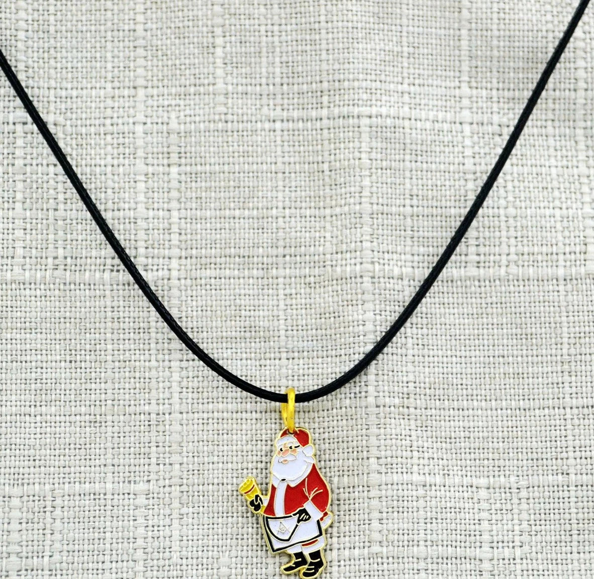 Master Mason Blue Lodge Necklace - Gold Plated Christmas Santa Pendant With Leather Chain - Bricks Masons