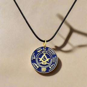 Master Mason Blue Lodge Necklace - Gold Plated Grip Tools With Leather Chain - Bricks Masons