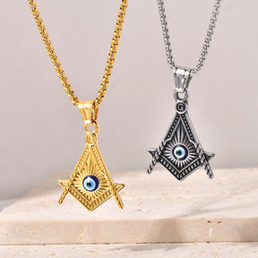 Master Mason Blue Lodge Necklace - Gold & Silver All Seeing Eye Titanium Steel Pendants - Bricks Masons