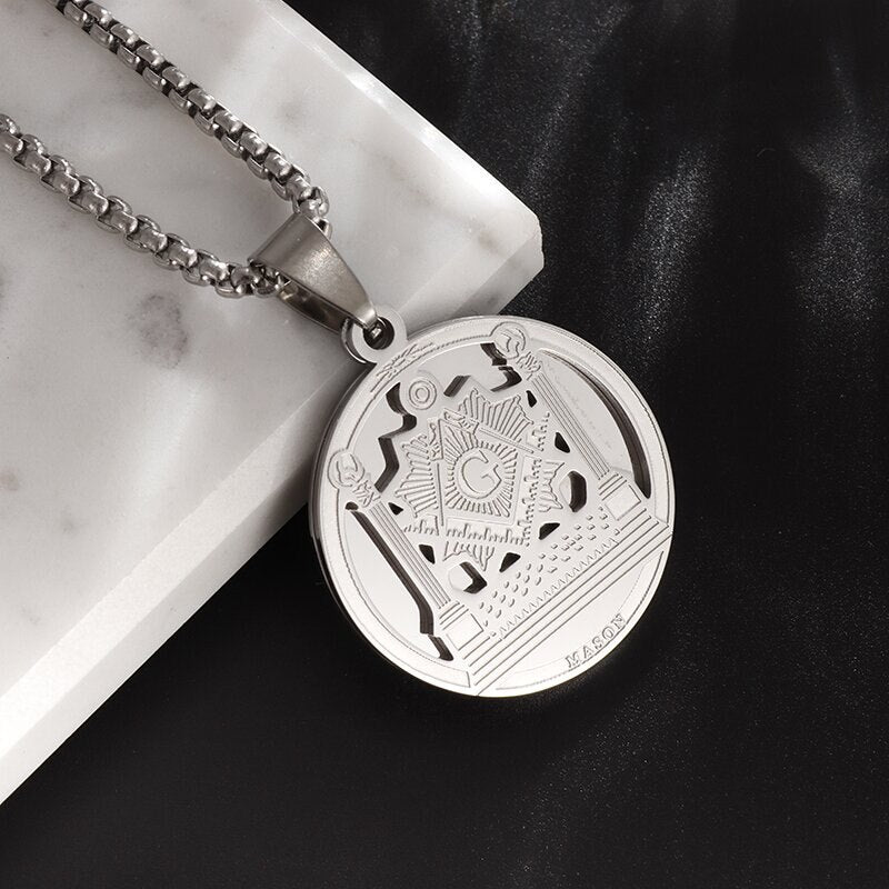 Master Mason Pendant - Stainless Steel With Pillars - Bricks Masons