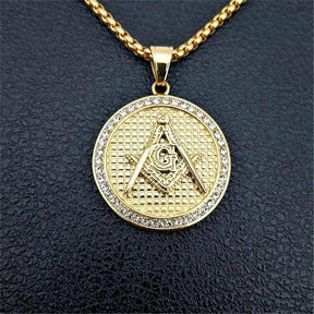 Master Mason Blue Lodge Necklace - IcedOut Gold - Bricks Masons