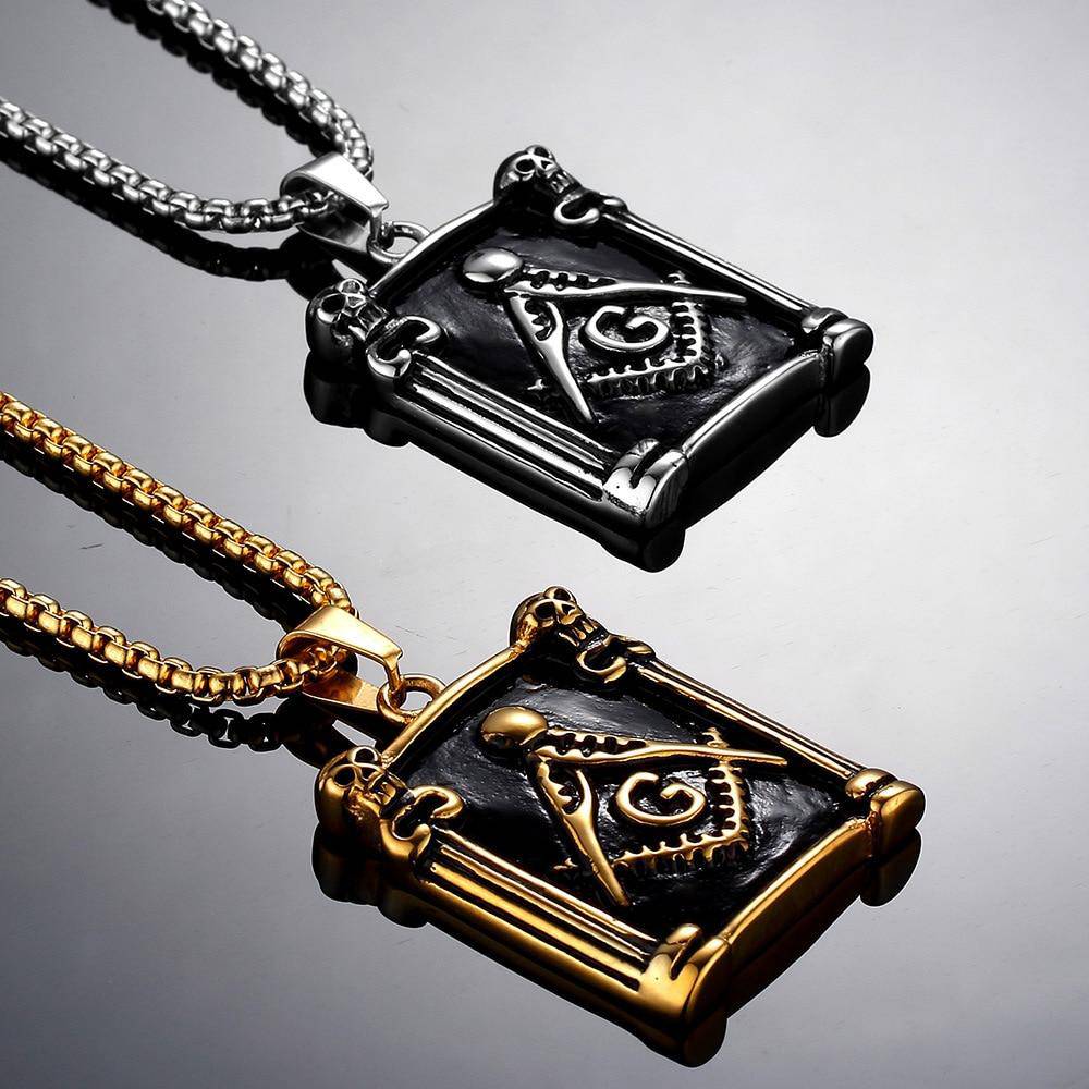 Master Mason Blue Lodge Necklace - Pillars Square Compass G - Bricks Masons