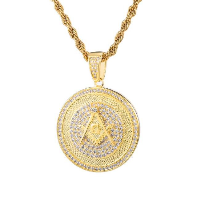 Master Mason Blue Lodge Necklace - Square and Compass G Zircon Stone - Bricks Masons