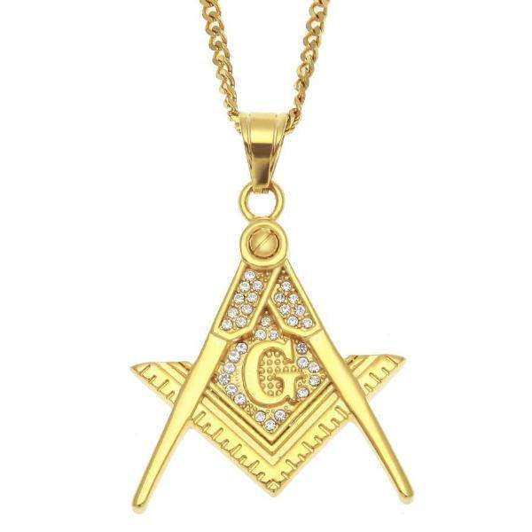 Master Mason Blue Lodge Necklace - Zirconia Stainless Steel - Bricks Masons