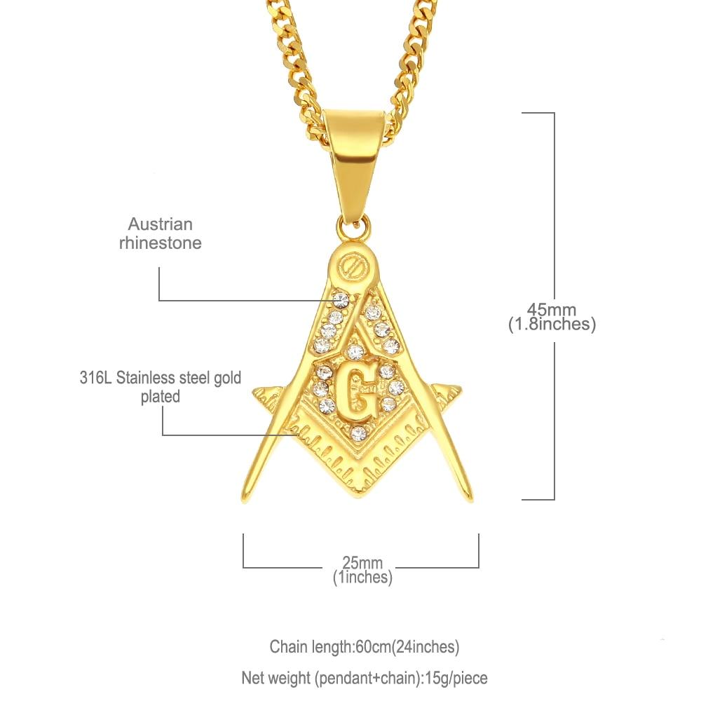 Master Mason Blue Lodge Necklace - Zirconia Stainless Steel Square Compass G Pendant - Bricks Masons