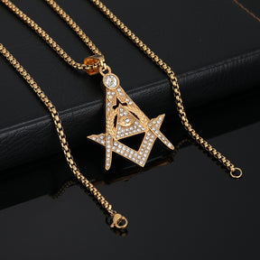 Master Mason Blue Lodge Pendant - Eye Of Providence Iced Out In Gold - Bricks Masons