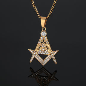 Master Mason Blue Lodge Pendant - Eye Of Providence Iced Out In Gold - Bricks Masons
