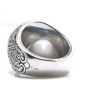 Master Mason Blue Lodge Ring - 316L Stainless Steel With Skull - Bricks Masons