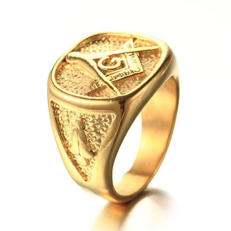 Master Mason Blue Lodge Ring - All Gold Stainless Steel - Bricks Masons