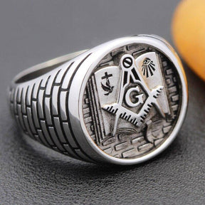 Master Mason Blue Lodge Ring - Bible Sterling Silver - Bricks Masons