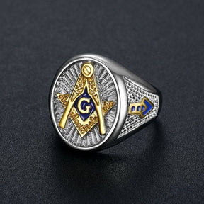 Master Mason Blue Lodge Ring - Compass and Square G Stainless Steel - Bricks Masons