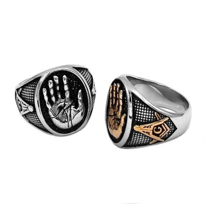 Master Mason Blue Lodge Ring - Hand Palm Stainless Steel - Bricks Masons