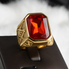 Master Mason Blue Lodge Ring - Large Stone Various Colors - Bricks Masons