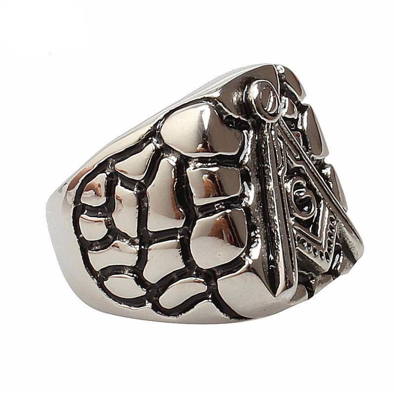 Master Mason Blue Lodge Ring - Punk Carved Plated Silver - Bricks Masons