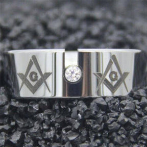 Master Mason Blue Lodge Ring - Silver Pipe With CZ Stone - Bricks Masons