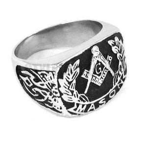Master Mason Blue Lodge Ring - Silver Wreath Motif - Bricks Masons