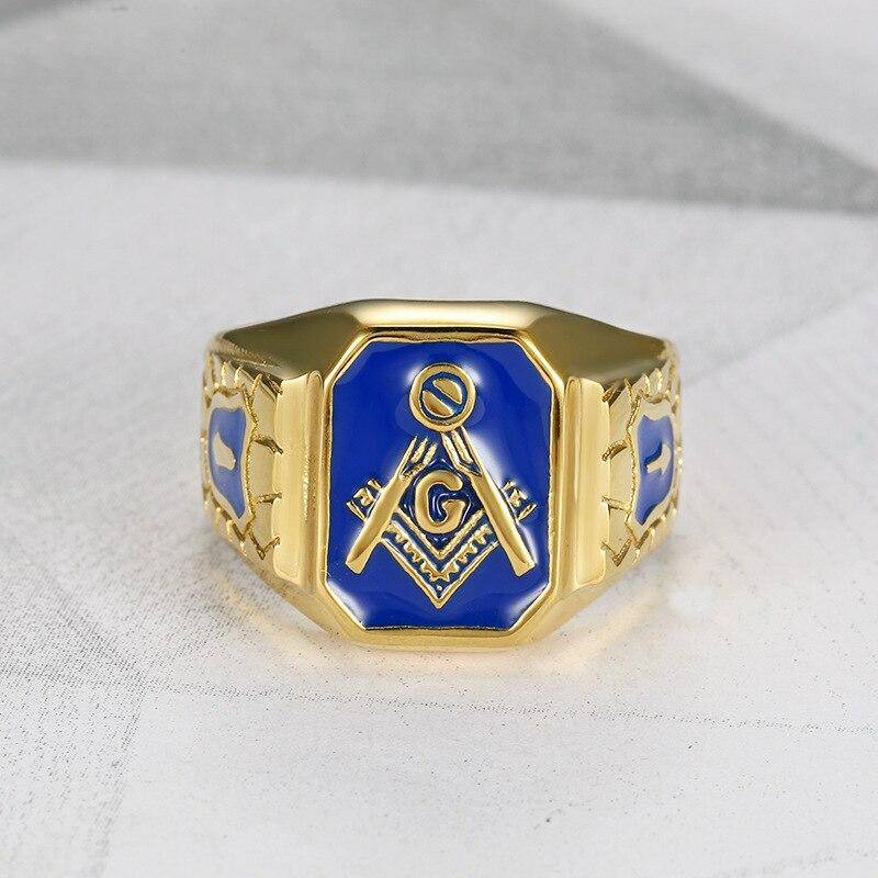 Master Mason Blue Lodge Ring - Square & Compass G (Blue) - Bricks Masons
