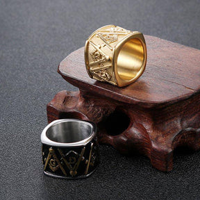 Master Mason Blue Lodge Ring - Vintage Band -(Gold/Black) - Bricks Masons