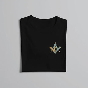 Master Mason Blue Lodge T-Shirt - Blue  Gold Square Compass Polyester - Bricks Masons