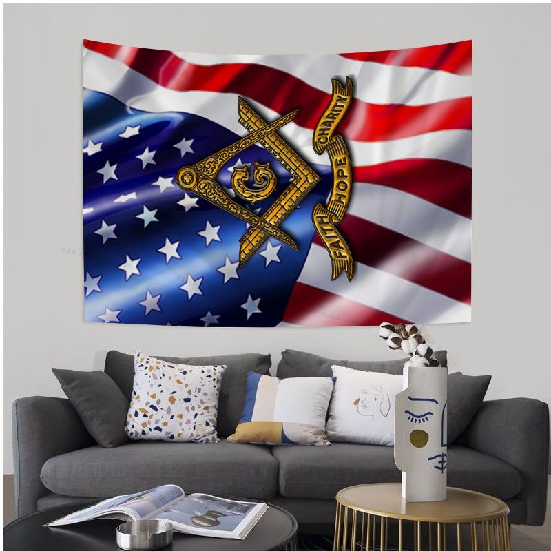 Master Mason Blue Lodge Tapestry - Square and Compass with G Printed Large Wall - Bricks Masons