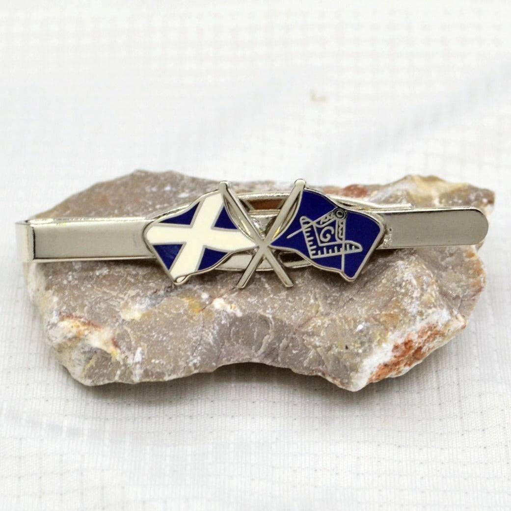 Master Mason Blue Lodge Tie Bar - Scotland Flag Square and Compass G - Bricks Masons