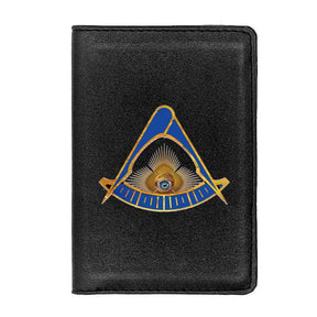 Master Mason Blue Lodge Wallet - PU Leather Passport & Credit Card Holder (Black/Brown) - Bricks Masons