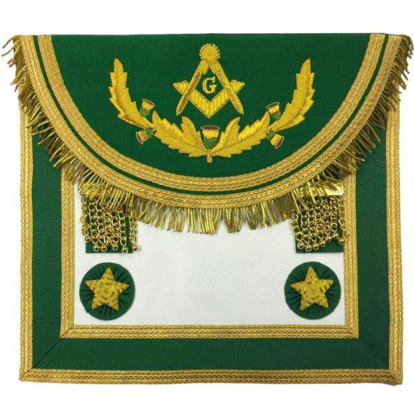 Master Mason Craft Scottish Regulation Apron - Green with Vinework - Bricks Masons
