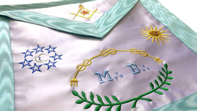 Master Mason French Rite Apron - Sky Blue Silk & Moire Moon & Sun - Bricks Masons