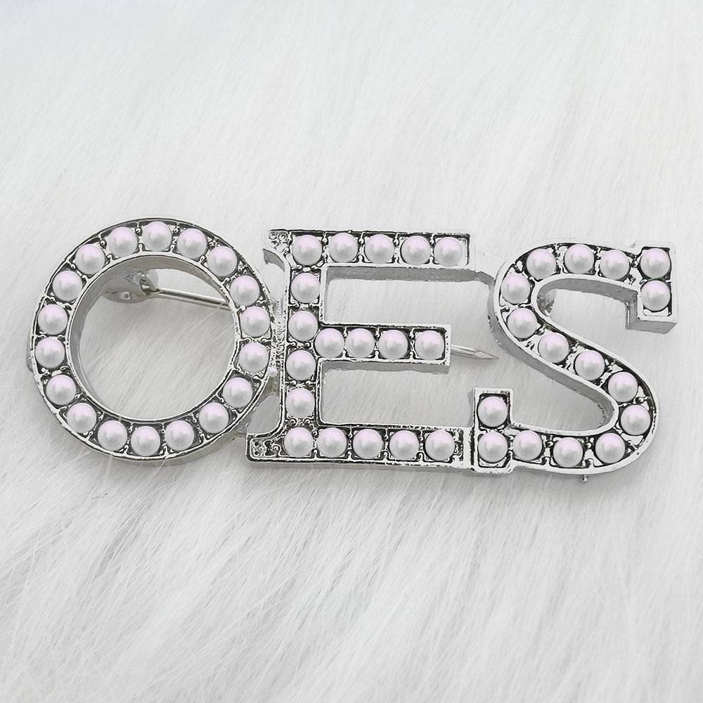 OES Brooch - Pearl Rhinestone - Bricks Masons