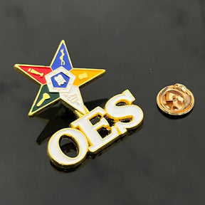 OES Brooch - Zinc Alloy Colorful Star & White OES Letters - Bricks Masons