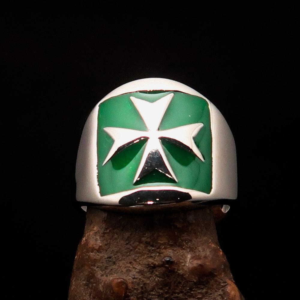 Order of Malta Ring - Silver & Green Sterling Silver Cross - Bricks Masons