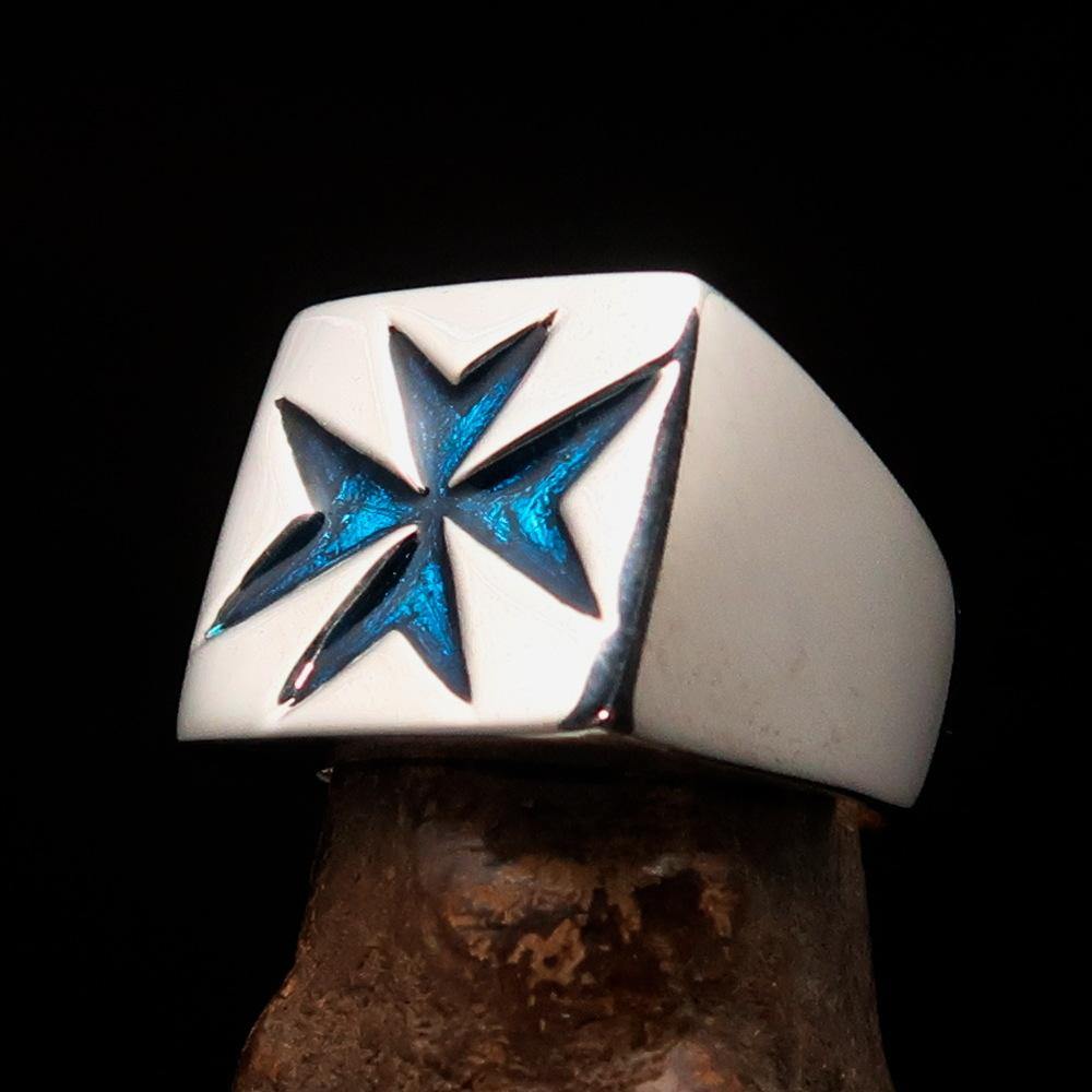Order of Malta Ring - Silver & Light Blue Cross Sterling Silver - Bricks Masons