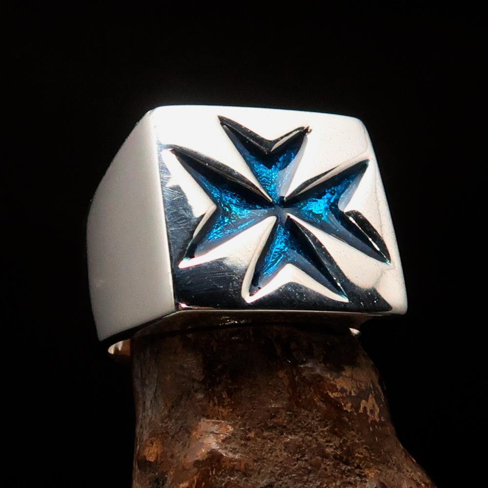 Order of Malta Ring - Silver & Light Blue Cross Sterling Silver - Bricks Masons