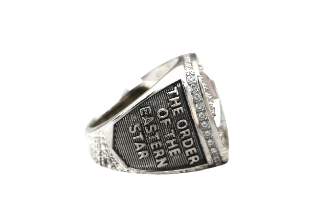 OES Ring - White Gold Plated Colorful Eastern Star - Bricks Masons