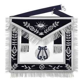 Organist Blue Lodge Officer Apron - Dark Blue With Silver Hand Embroidery Bullion - Bricks Masons