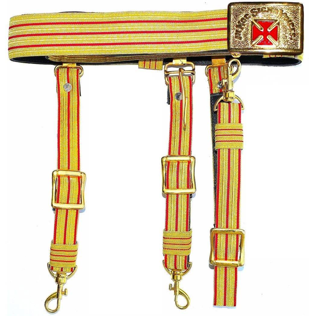 Past Grand Commander Knights Templar Regalia Belt - Red & Gold - Bricks Masons