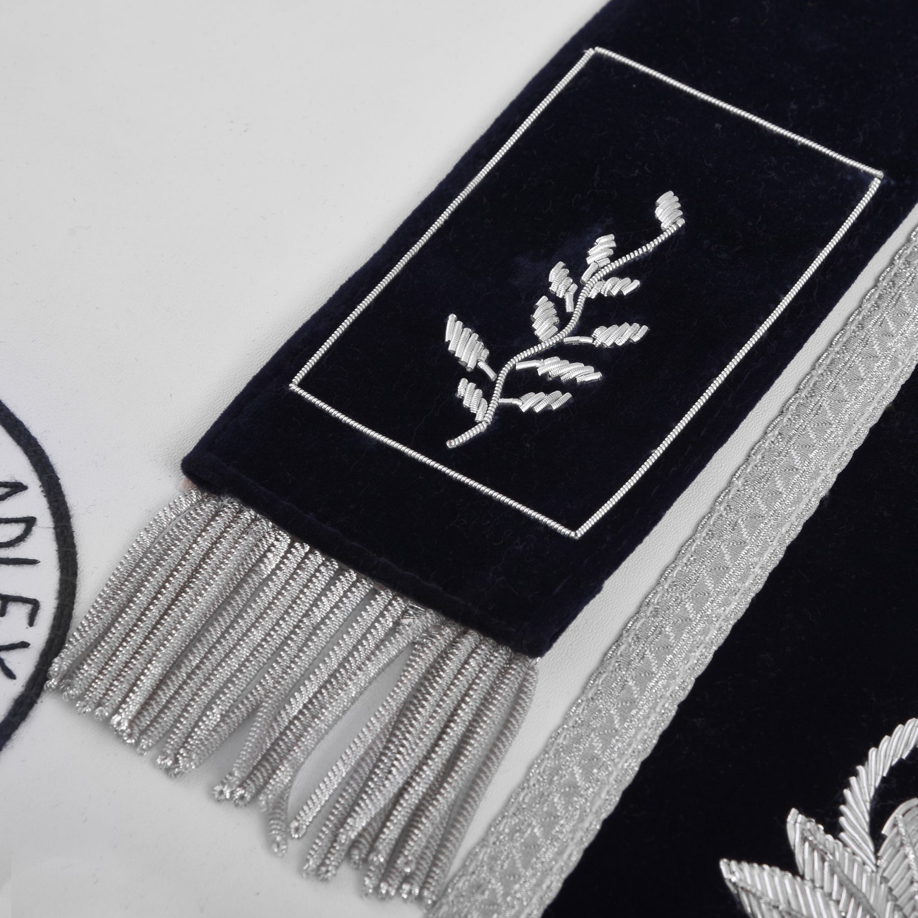 Past Master Blue Lodge Apron - Hand Embroidery Silver Bullion With Blue Velvet - Bricks Masons