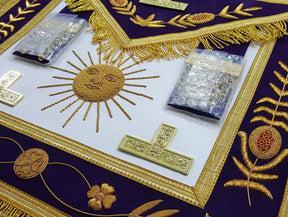 Past Master Blue Lodge Apron - Gold Sun & Vinework - Bricks Masons
