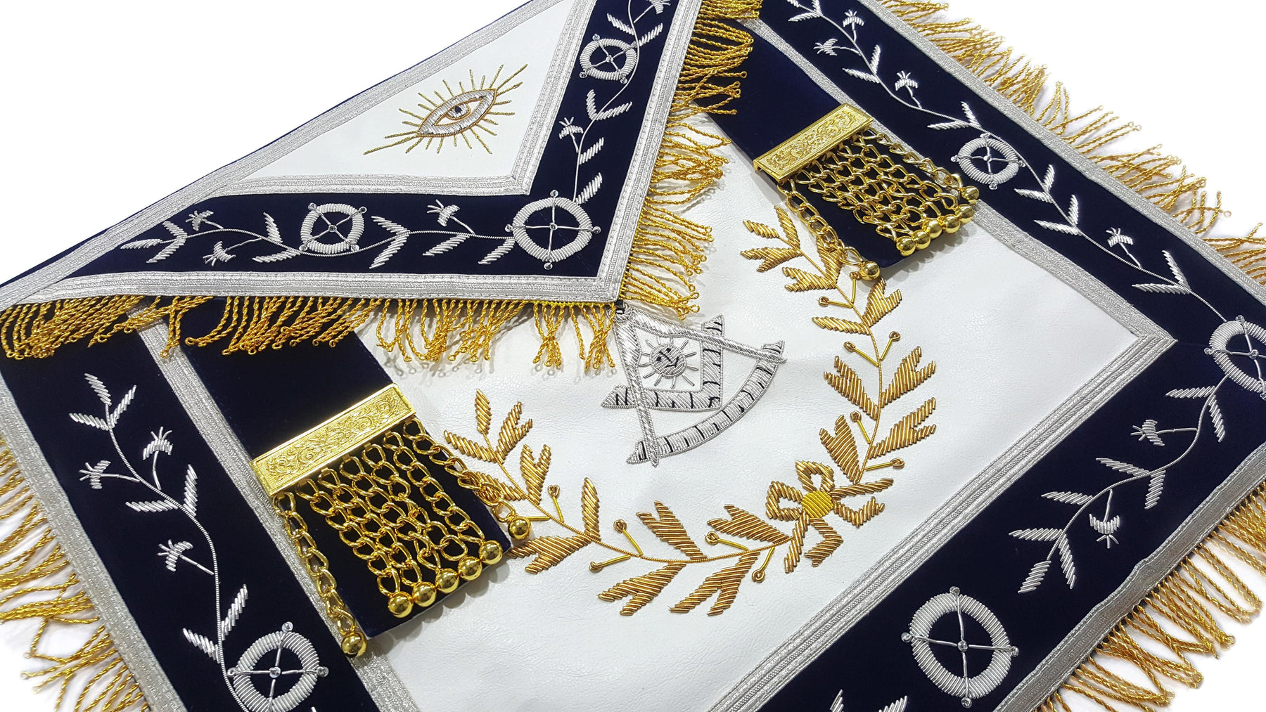 Past Master Blue Lodge Apron - Navy Blue with Wreath - Bricks Masons
