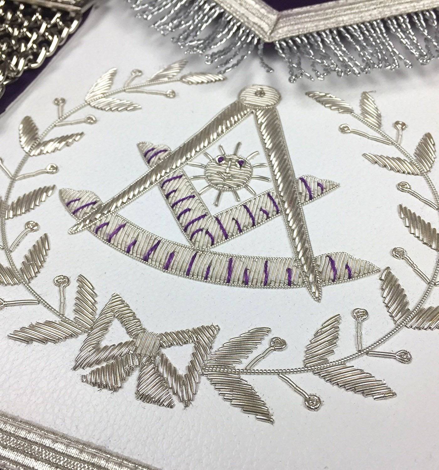 Past Master Blue Lodge Apron - Royal Purple Velvet Hand Embroidery - Bricks Masons