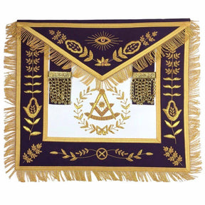 Past Master Blue Lodge Apron - Royal Purple Velvet with Gold Fringe - Bricks Masons