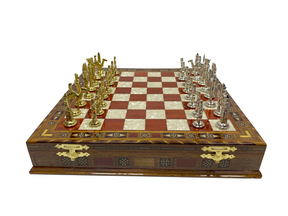 Past Master Blue Lodge Chess Set - Wood Mosaic Pattern - Bricks Masons