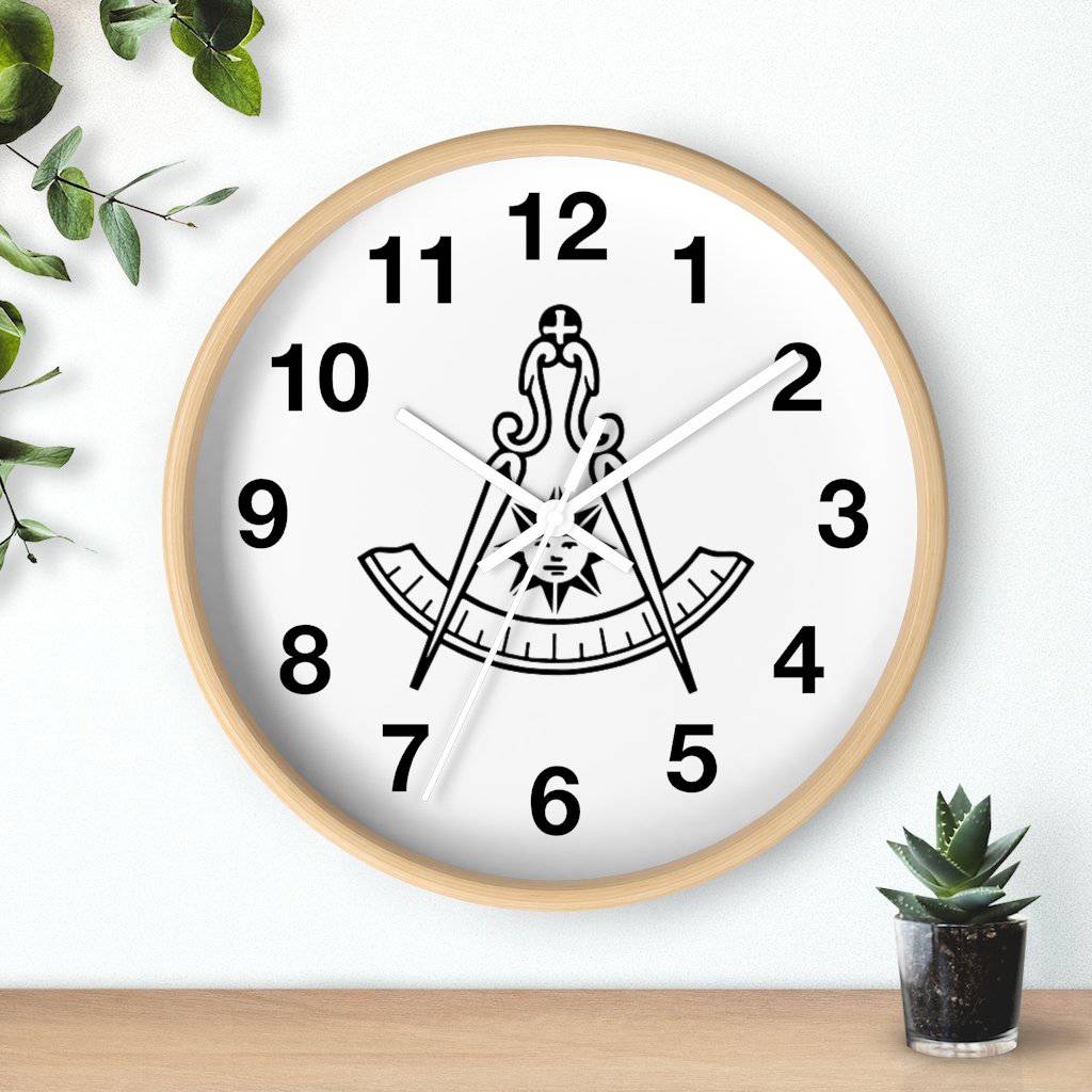 Past Master Blue Lodge Clock - Wooden Frame - Bricks Masons